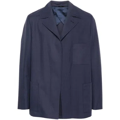 Fendi Single-breasted Jacket With No Visible External Buttons In Blue