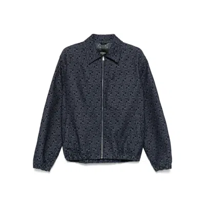 Fendi Embroidered Denim Bomber Jacket In Blue
