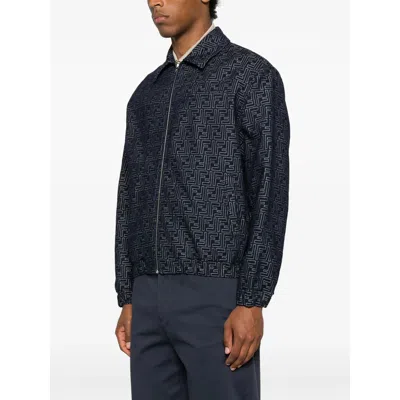 Fendi Embroidered Denim Bomber Jacket In Blue