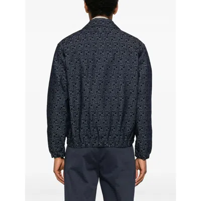 Fendi Embroidered Denim Bomber Jacket In Blue