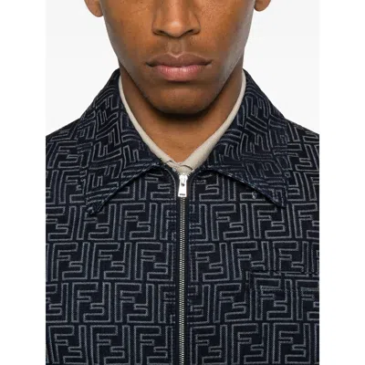 Fendi Embroidered Denim Bomber Jacket In Blue