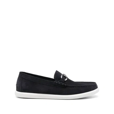 Fendi Midnight Suede O Lock Light Loafers In Atlantic