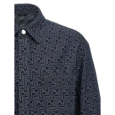 Fendi Giubbino In Denim Ricamato Uomo In Blue