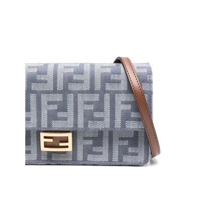 Fendi Denim-effect Ff Jacquard Baguette Wallet On Chain In Blue