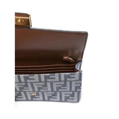 Fendi Denim-effect Ff Jacquard Baguette Wallet On Chain In Blue