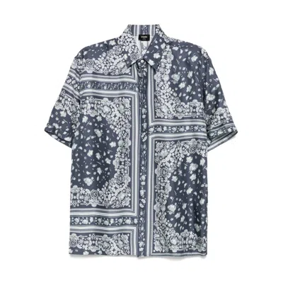 Fendi Men Blue Shirt With All-over Bandana Print In Silk Man