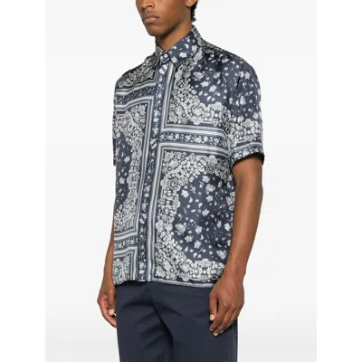 Fendi Men Blue Shirt With All-over Bandana Print In Silk Man