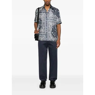 Fendi Men Blue Shirt With All-over Bandana Print In Silk Man
