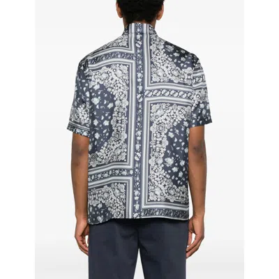 Fendi Men Blue Shirt With All-over Bandana Print In Silk Man