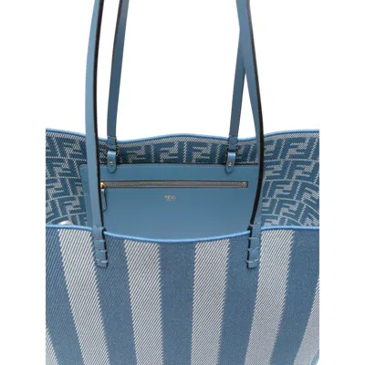 Fendi Blue Reversible Roll Large Shopper In Blue