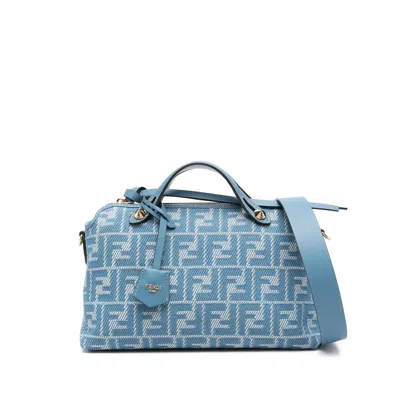 Fendi Denim-effect Ff Jacquard By The Way Soft Medium Bags In Blue