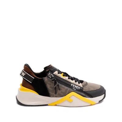 Fendi Streamline Leather Sneakers With Embossed Ff Print In Multi