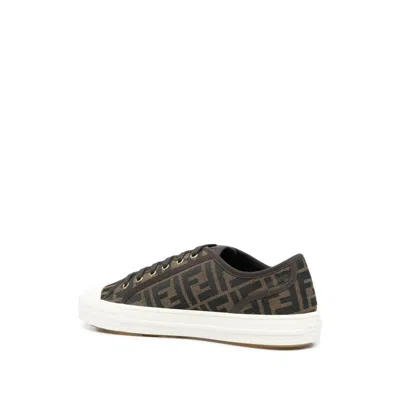 Fendi Men Brown Sneaker With All-over Ff Motif In Fabric Man In Black