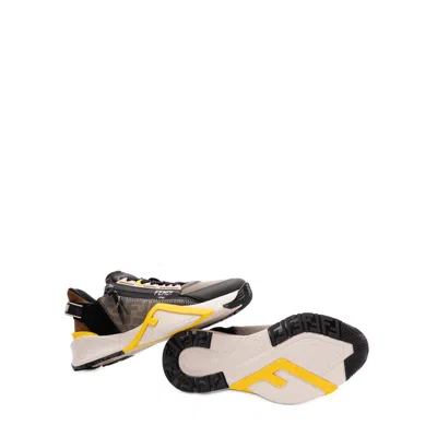 Fendi Streamline Leather Sneakers With Embossed Ff Print In Multi