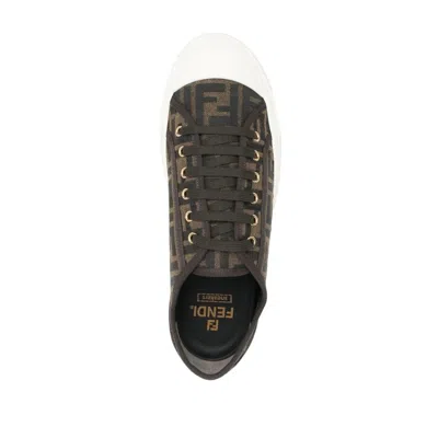 Fendi Men Brown Sneaker With All-over Ff Motif In Fabric Man In Black