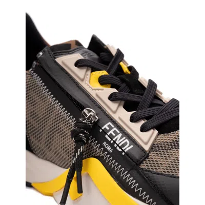 Fendi Streamline Leather Sneakers With Embossed Ff Print In Multi