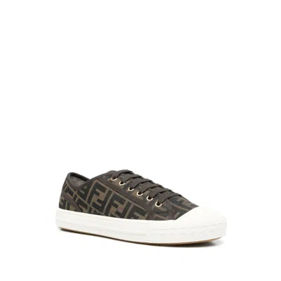 Fendi Men Brown Sneaker With All-over Ff Motif In Fabric Man In Black