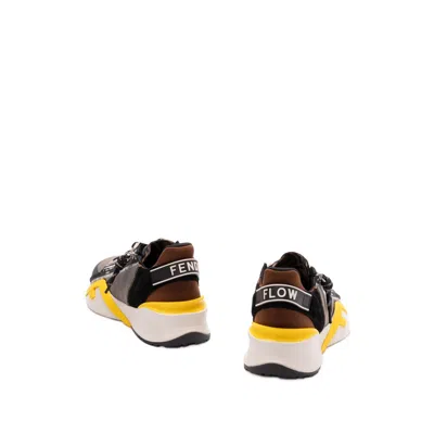 Fendi Streamline Leather Sneakers With Embossed Ff Print In Multi