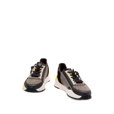 Fendi Streamline Leather Sneakers With Embossed Ff Print In Multi