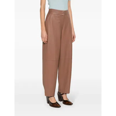 Fendi Tan Coloured Leather Trousers In Brown