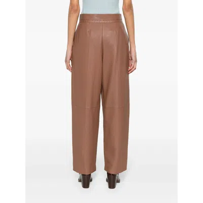 Fendi Tan Coloured Leather Trousers In Brown