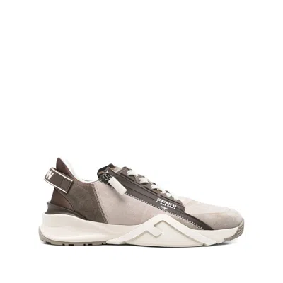Fendi Flow Sneaker In Beige Nubuck In Brown