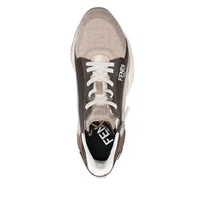 Fendi Flow Sneaker In Beige Nubuck In Brown
