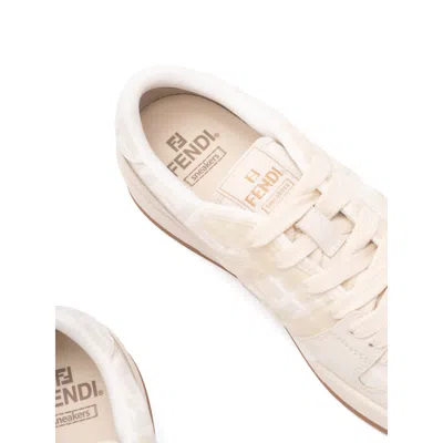 Fendi Match Ff Jacquard And Leather Sneakers In Neutral