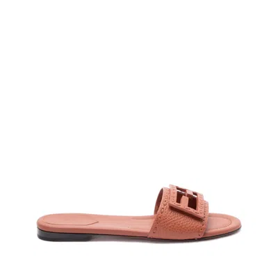 Fendi Baguette Leather Slides With Macro Selleria Topstitches In Brown