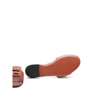 Fendi Baguette Leather Slides With Macro Selleria Topstitches In Brown