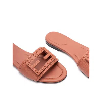 Fendi Baguette Leather Slides With Macro Selleria Topstitches In Brown