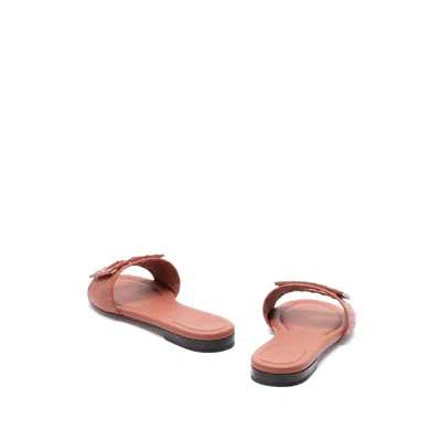 Fendi Baguette Leather Slides With Macro Selleria Topstitches In Brown