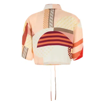 Fendi Patchwork Print Cropped Silk Shirt In Multi