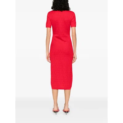 Fendi Women Red Short Sleeve Dress With All-over Ff Motif In Cotton Blend Woman In Multi