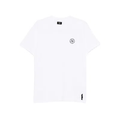 Fendi Stamp Crew Neck Patch Detail Short Sleeves In White