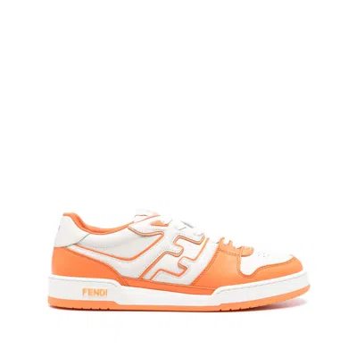 Fendi Match Leather Sneakers In Orangbianoranoran