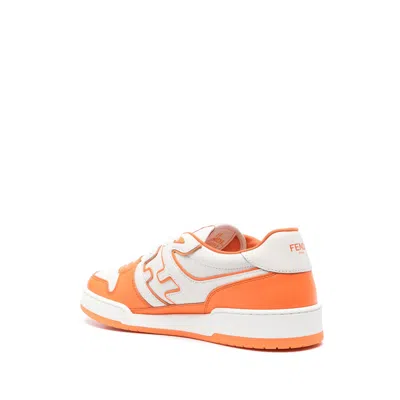 Fendi Match Leather Sneakers In Orangbianoranoran