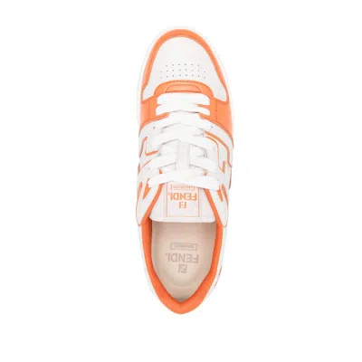 Fendi Match Leather Sneakers In Orangbianoranoran