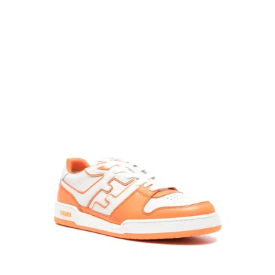 Fendi Match Leather Sneakers In Orangbianoranoran