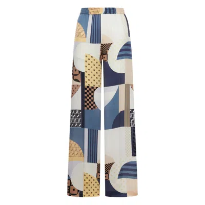 Fendi Patchwork Print Silk Flowing Pyjama Trousers In White