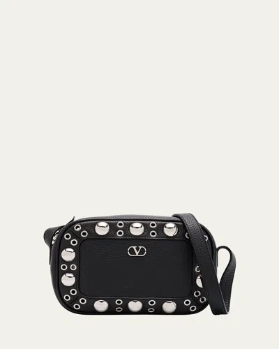 Valentino Nellcote Studded Leather Camera Crossbody Bag In Black