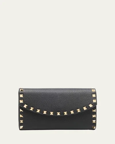 Valentino Garavani Rockstud Leather Wallet On Chain In Black