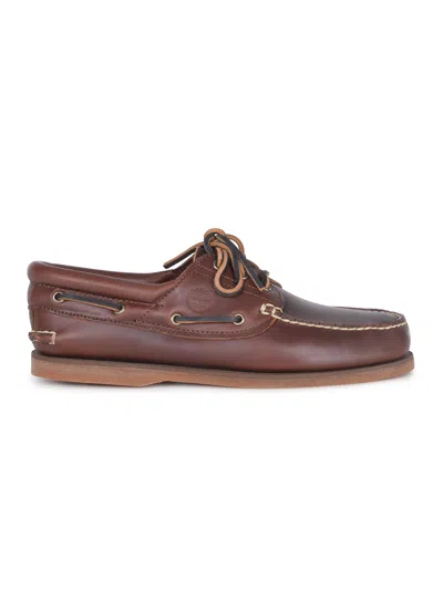 Timberland Authentic Brown Loafers With Embossed Logo On The Side In Leather Man In Burgundy