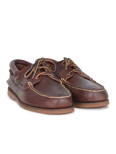 Timberland Authentic Brown Loafers With Embossed Logo On The Side In Leather Man In Burgundy