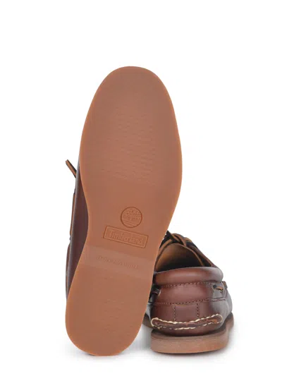 Timberland Authentic Brown Loafers With Embossed Logo On The Side In Leather Man In Burgundy