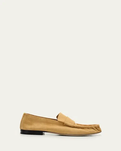 The Row Beige Suede Soft Moccasins In Yellow