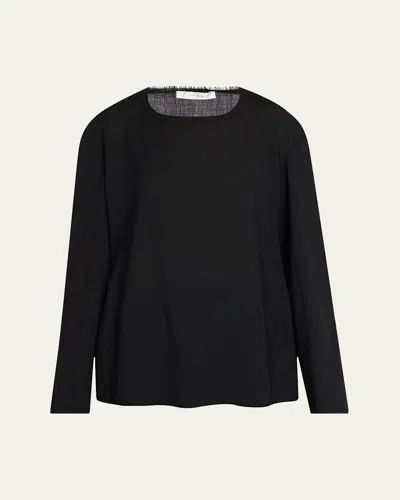 The Row Cattaleya Raw-edge Long-sleeve Wool Top In Black