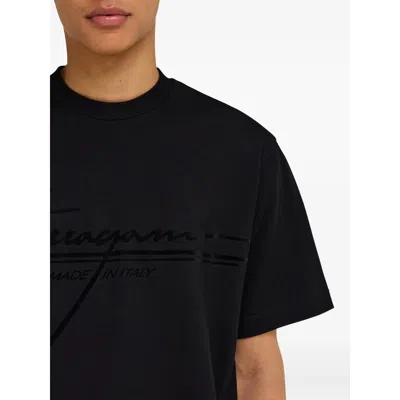 Ferragamo Crew Neck Graphic Print Short Sleeves T-shirt In Black
