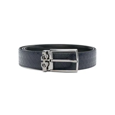Ferragamo Double Gancini Logo-debossed Leather Belt In Black