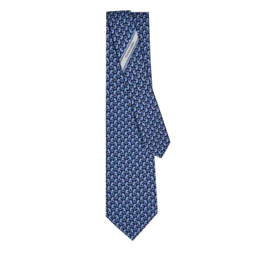 Ferragamo All-over Feline Print Silk Tie In Blue